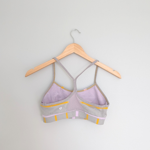 Lululemon Flow Y Bra IV in Pop Stripe Heathered Light Grey/Pretty Purple Size 6 - Picture 2 of 3